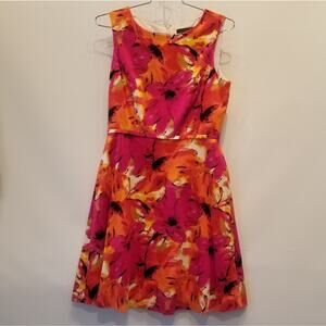 Preston & York Floral Sleeveless Dress Pink Orange Lined Women's Size 10